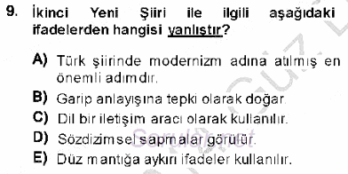 Cumhuriyet Dönemi Türk Şiiri 2013 - 2014 Dönem Sonu Sınavı 9.Soru