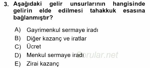 Türk Vergi Sistemi 2017 - 2018 Ara Sınavı 3.Soru