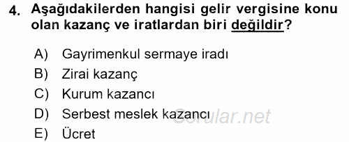 Türk Vergi Sistemi 2017 - 2018 Ara Sınavı 4.Soru