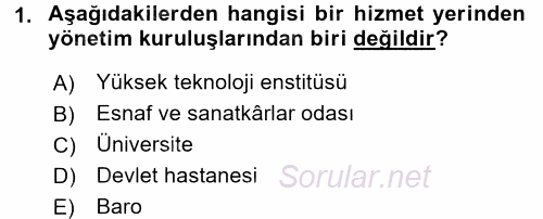 Yerel Yönetimler 2015 - 2016 Ara Sınavı 1.Soru