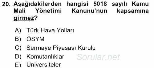 Yerel Yönetimler 2015 - 2016 Ara Sınavı 20.Soru