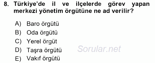 Yerel Yönetimler 2015 - 2016 Ara Sınavı 8.Soru