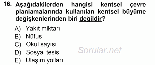 Ekoloji ve Turizm 2013 - 2014 Tek Ders Sınavı 16.Soru