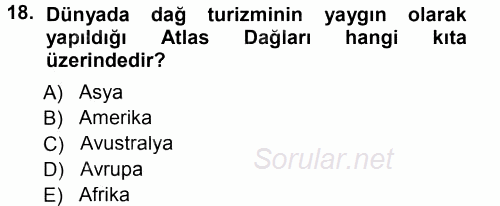 Ekoloji ve Turizm 2013 - 2014 Tek Ders Sınavı 18.Soru