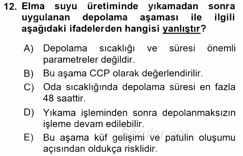 Gıda Mevzuatı ve Kalite Yönetimi 2017 - 2018 Dönem Sonu Sınavı 12.Soru