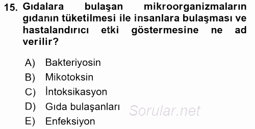 Gıda Mevzuatı ve Kalite Yönetimi 2017 - 2018 Dönem Sonu Sınavı 15.Soru