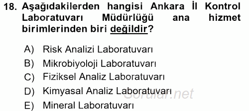 Gıda Mevzuatı ve Kalite Yönetimi 2017 - 2018 Dönem Sonu Sınavı 18.Soru