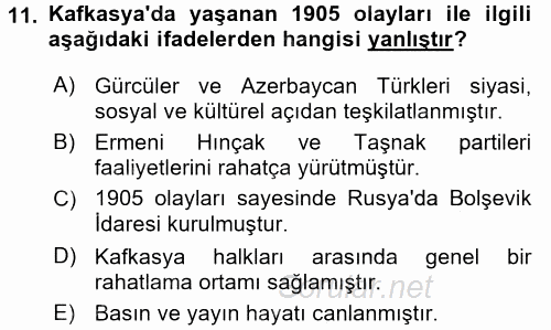 Çağdaş Türk Dünyası 2016 - 2017 Ara Sınavı 11.Soru