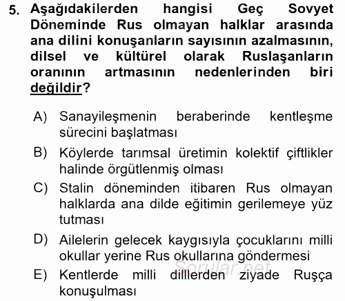 Çağdaş Türk Dünyası 2016 - 2017 Ara Sınavı 5.Soru