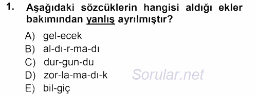Türkçe Ses Bilgisi 2014 - 2015 Dönem Sonu Sınavı 1.Soru
