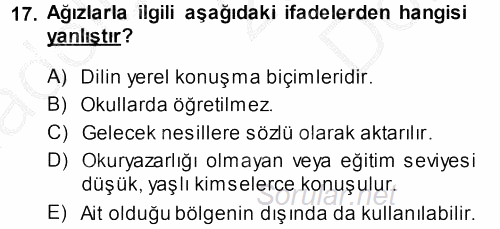 Türkçe Ses Bilgisi 2014 - 2015 Dönem Sonu Sınavı 17.Soru