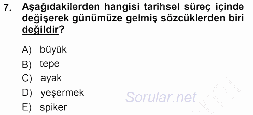 Türkçe Ses Bilgisi 2014 - 2015 Dönem Sonu Sınavı 7.Soru