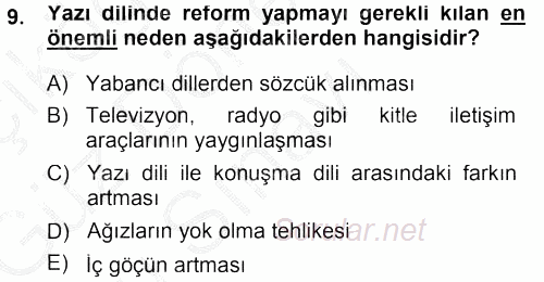 Türkçe Ses Bilgisi 2014 - 2015 Dönem Sonu Sınavı 9.Soru