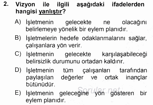 İşletme İlkeleri 2012 - 2013 Dönem Sonu Sınavı 2.Soru