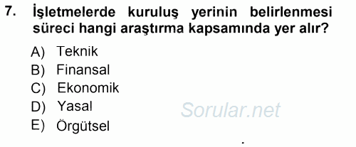İşletme İlkeleri 2012 - 2013 Dönem Sonu Sınavı 7.Soru