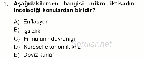 İktisada Giriş 2014 - 2015 Dönem Sonu Sınavı 1.Soru