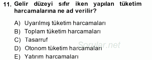 İktisada Giriş 2014 - 2015 Dönem Sonu Sınavı 11.Soru