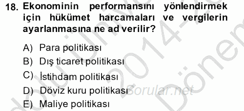 İktisada Giriş 2014 - 2015 Dönem Sonu Sınavı 18.Soru