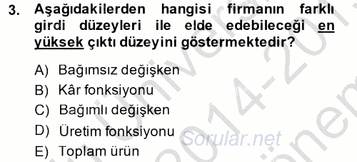 İktisada Giriş 2014 - 2015 Dönem Sonu Sınavı 3.Soru
