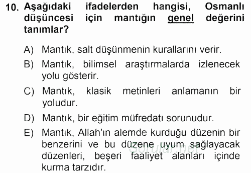 İslam Düşünce Tarihi 2013 - 2014 Dönem Sonu Sınavı 10.Soru