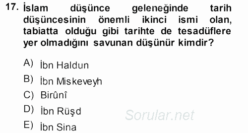 İslam Düşünce Tarihi 2013 - 2014 Dönem Sonu Sınavı 17.Soru