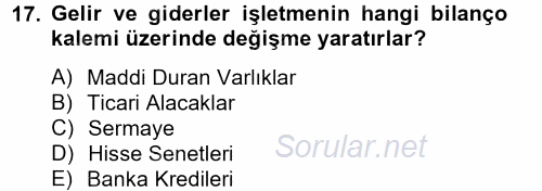 Genel Muhasebe 2 2012 - 2013 Dönem Sonu Sınavı 17.Soru
