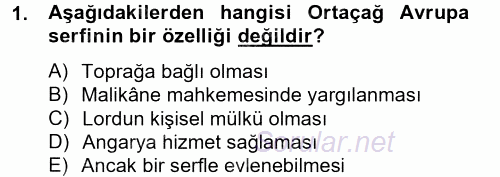 İktisat Tarihi 2012 - 2013 Ara Sınavı 1.Soru