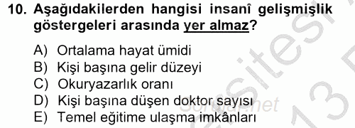 İktisat Tarihi 2012 - 2013 Ara Sınavı 10.Soru