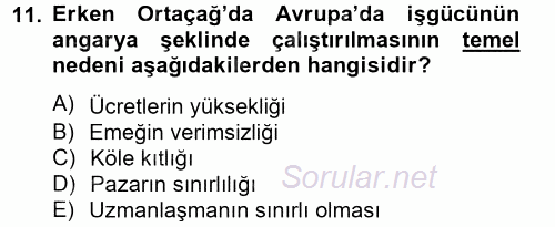 İktisat Tarihi 2012 - 2013 Ara Sınavı 11.Soru