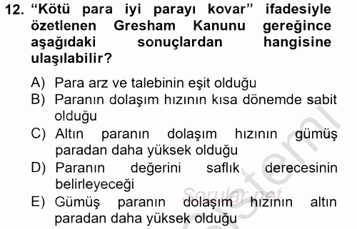 İktisat Tarihi 2012 - 2013 Ara Sınavı 12.Soru