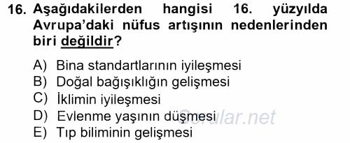 İktisat Tarihi 2012 - 2013 Ara Sınavı 16.Soru