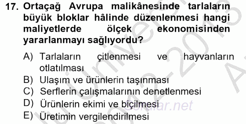İktisat Tarihi 2012 - 2013 Ara Sınavı 17.Soru