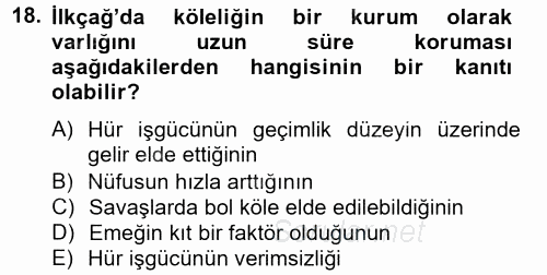 İktisat Tarihi 2012 - 2013 Ara Sınavı 18.Soru