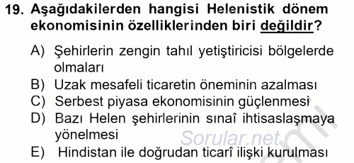 İktisat Tarihi 2012 - 2013 Ara Sınavı 19.Soru