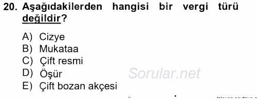 İktisat Tarihi 2012 - 2013 Ara Sınavı 20.Soru