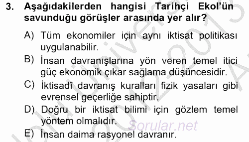 İktisat Tarihi 2012 - 2013 Ara Sınavı 3.Soru