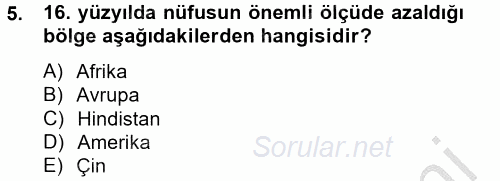 İktisat Tarihi 2012 - 2013 Ara Sınavı 5.Soru