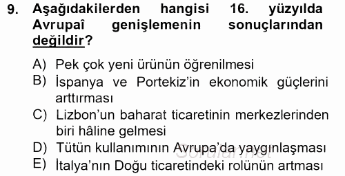 İktisat Tarihi 2012 - 2013 Ara Sınavı 9.Soru