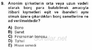 Genel Muhasebe 2 2012 - 2013 Tek Ders Sınavı 9.Soru