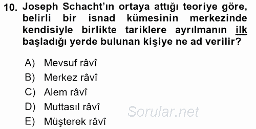 Hadis Tarihi ve Usulü 2015 - 2016 Tek Ders Sınavı 10.Soru