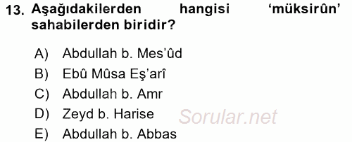 Hadis Tarihi ve Usulü 2015 - 2016 Tek Ders Sınavı 13.Soru