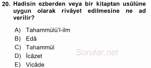 Hadis Tarihi ve Usulü 2015 - 2016 Tek Ders Sınavı 20.Soru