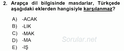 Osmanlı Türkçesi Grameri 1 2017 - 2018 Dönem Sonu Sınavı 2.Soru