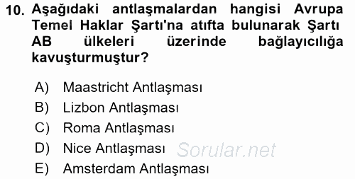 Uluslararası Sosyal Politika 2017 - 2018 Dönem Sonu Sınavı 10.Soru