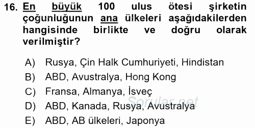 Uluslararası Sosyal Politika 2017 - 2018 Dönem Sonu Sınavı 16.Soru