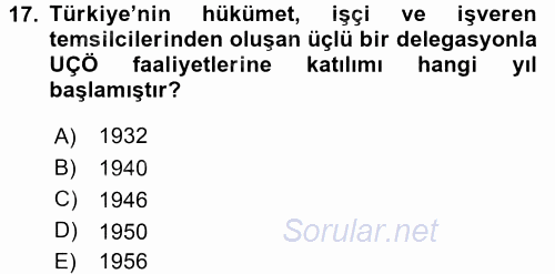 Uluslararası Sosyal Politika 2017 - 2018 Dönem Sonu Sınavı 17.Soru
