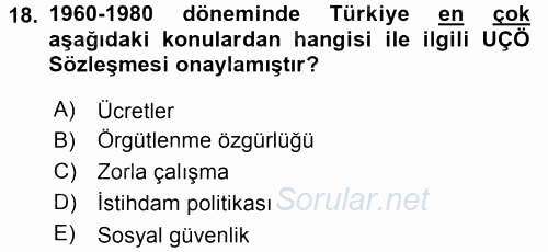 Uluslararası Sosyal Politika 2017 - 2018 Dönem Sonu Sınavı 18.Soru