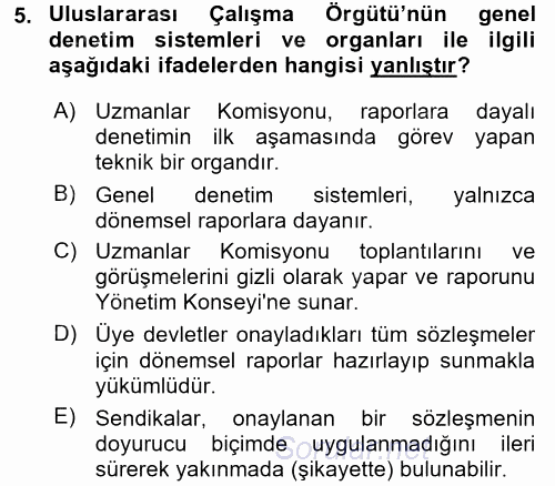 Uluslararası Sosyal Politika 2017 - 2018 Dönem Sonu Sınavı 5.Soru