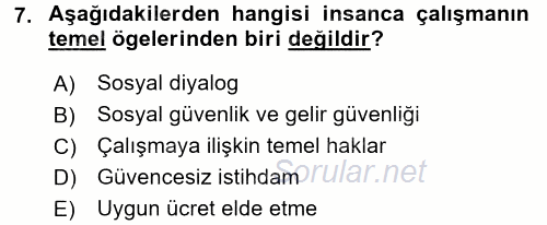 Uluslararası Sosyal Politika 2017 - 2018 Dönem Sonu Sınavı 7.Soru