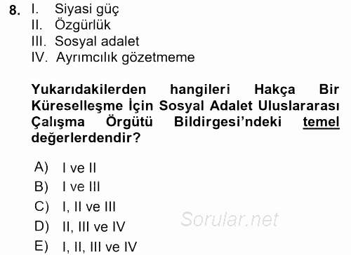 Uluslararası Sosyal Politika 2017 - 2018 Dönem Sonu Sınavı 8.Soru